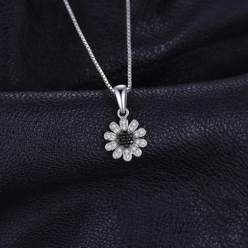 JewelryPalace Flower Natural Black Spinel 925 Sterling Silver Pendant Necklace for Women Fine Jewelry Gemstone Choker No Chain