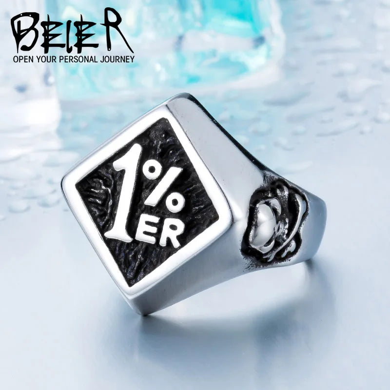 BEIER Fashion Biker One Pencenter 316L Stainless Steel 1% Ring For Man Motorcycle Punk Jewelry BR8-243