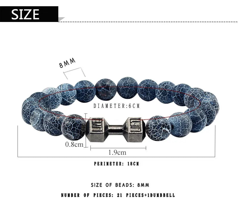 Black Weathered  Wristband Adjustable Barcelets For Women Men Beads Bracelet Dumbbell Mens Fashion Yoga Jewelry Original Bangles
