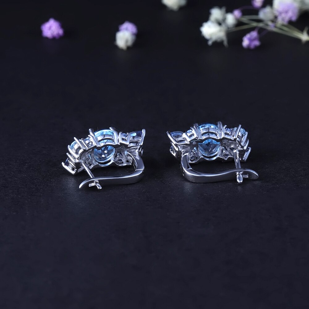 GEM&#39;S BALLET Natural Sky Blue Topaz Mystic Quartz Flower Stud Earrings 100% 925 Sterling Silver Earrings For Women Fine Jewelry