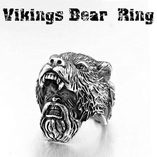 BEIER new store 316 Stainless Steel Unique Viking Bear Head Animal Ring Punk Men's Ring Fashion Jewelry LLBR8-648R
