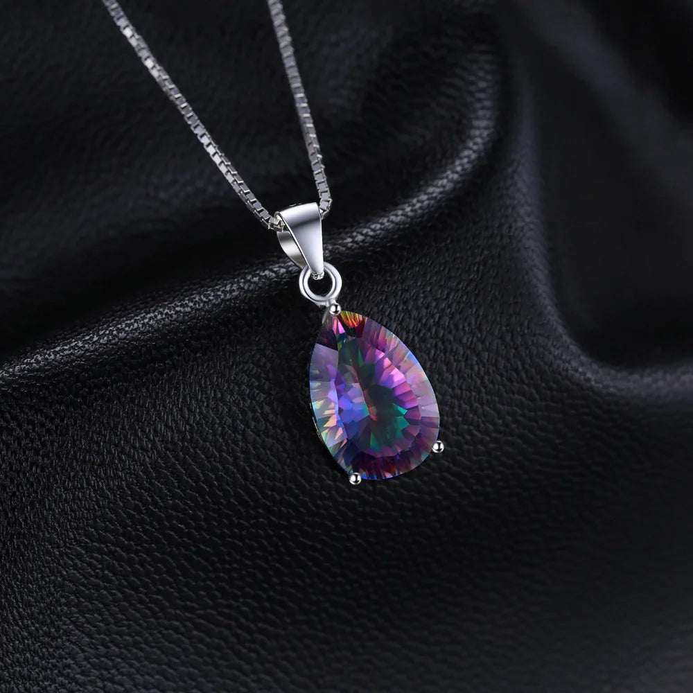 JewelryPalace Natural Rainbow Mystic Quartz 925 Sterling Silver Pendant Necklace for Woman Fashion Gift No Chain New Arrival