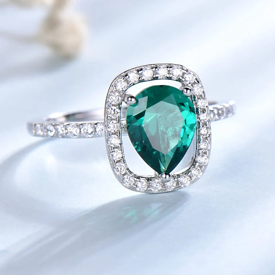 UMCHO Emerald Gemstone Rings for Women Genuine 925 Sterling Sliver Vintage Water Drop Royal Ring Wedding Engagement Fine Jewelry