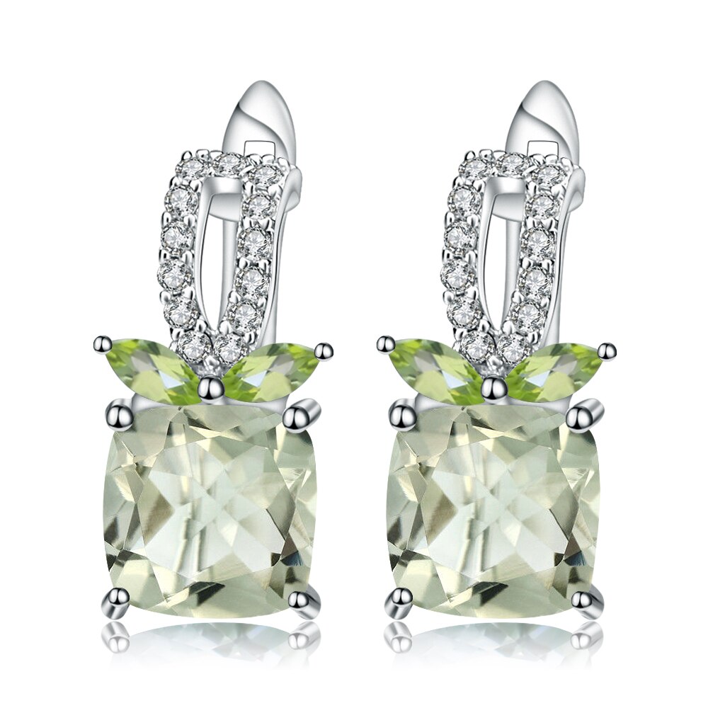 GEM&#39;S BALLET 4.16Ct Natural Green Amethyst Gemstone Earrings 925 Sterling Silver Stud Earrings for Women Wedding Fine Jewelry