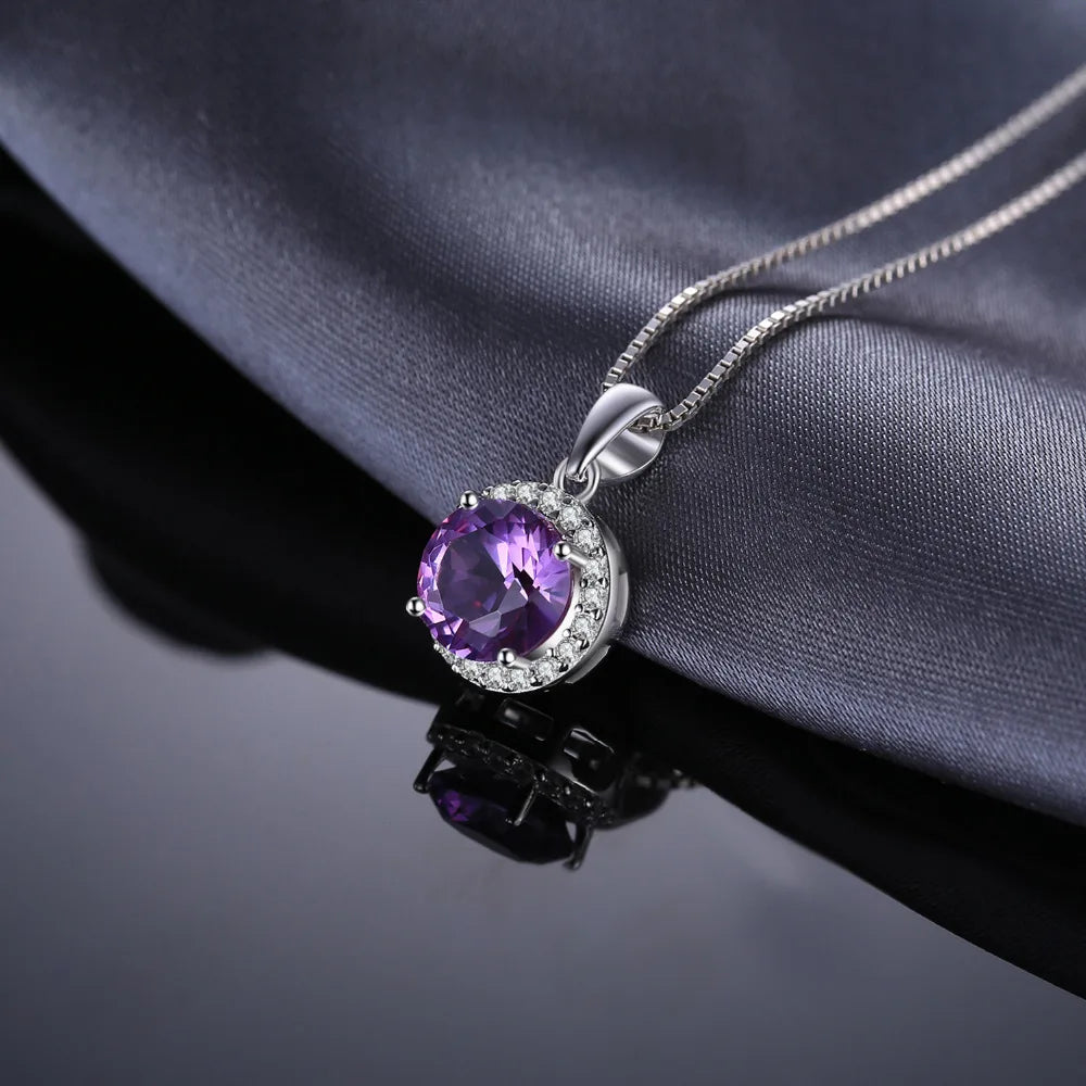 JewelryPalace 2.97ct Round Created Alexandrite Sapphire 925 Sterling Silver Pendant Necklace for Women Gemstone Choker No Chain
