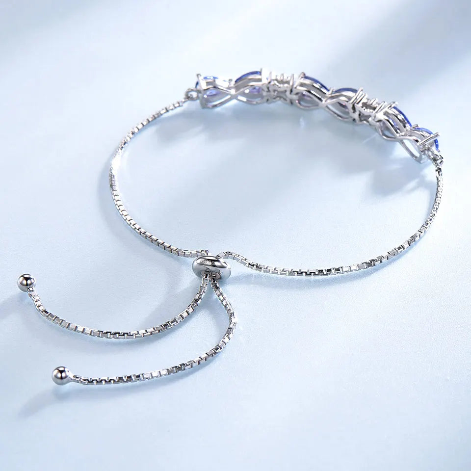 UMCHO Pure 925 Sterling Silver Bracelets Bangles For Women Tanzanite Adjustable Tennis Bracelet Female Jewelry Christmas GIft