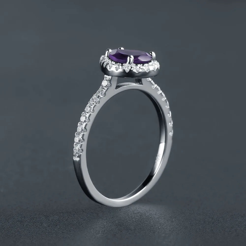 Gem's Ballet 1.08Ct Natural Amethyst Purple Romantic Wedding Engagement Rings For Women 925 Sterling Silver Ring Fine Jewelry