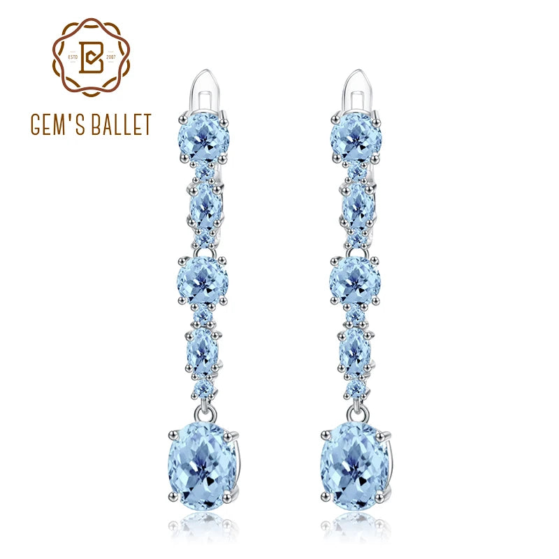 GEM'S BALLET 8.73Ct Natural Sky Blue Topaz Gemstone Drop Earrings 925 Sterling Silver Wedding Earrings for Women Fine Jewelry Default Title