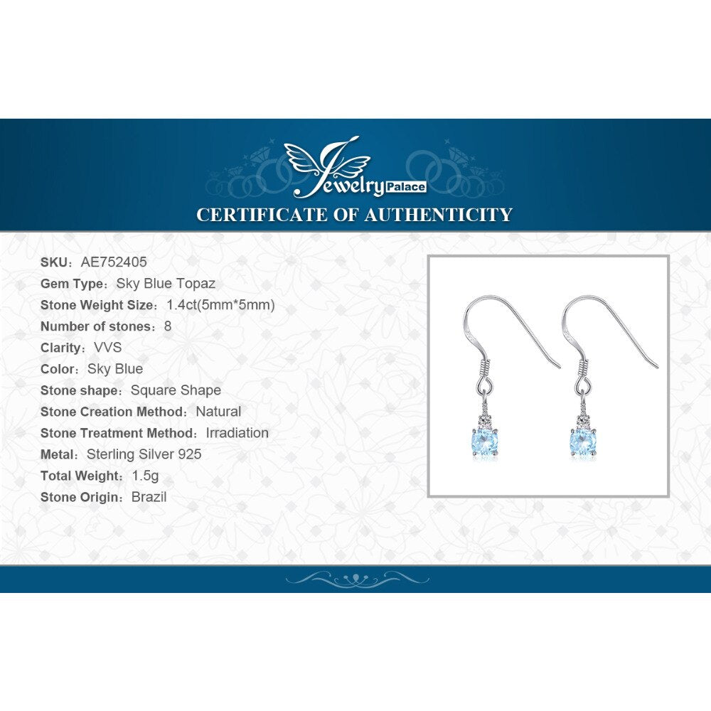 JewelryPalace 1.4ct Natural Sky Blue Topaz 925 Sterling Silver Drop Earrings for Woman Fine Jewelry Yellow Gold Rose Gold Plated