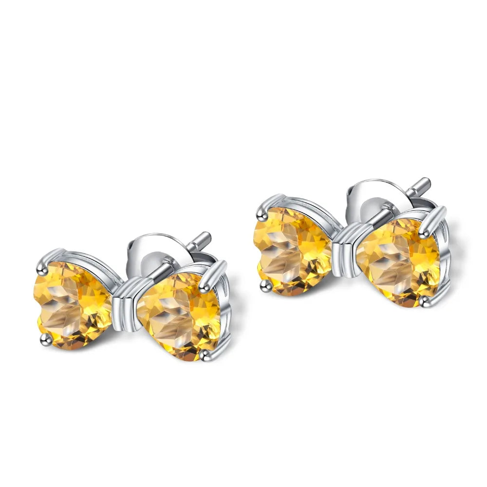 GEM'S BALLET 925 Sterling Silver Bow-knot Stud Earrings 3.13Ct Natural Heart Citrine Gemstone Earrings for Women Fine Jewelry