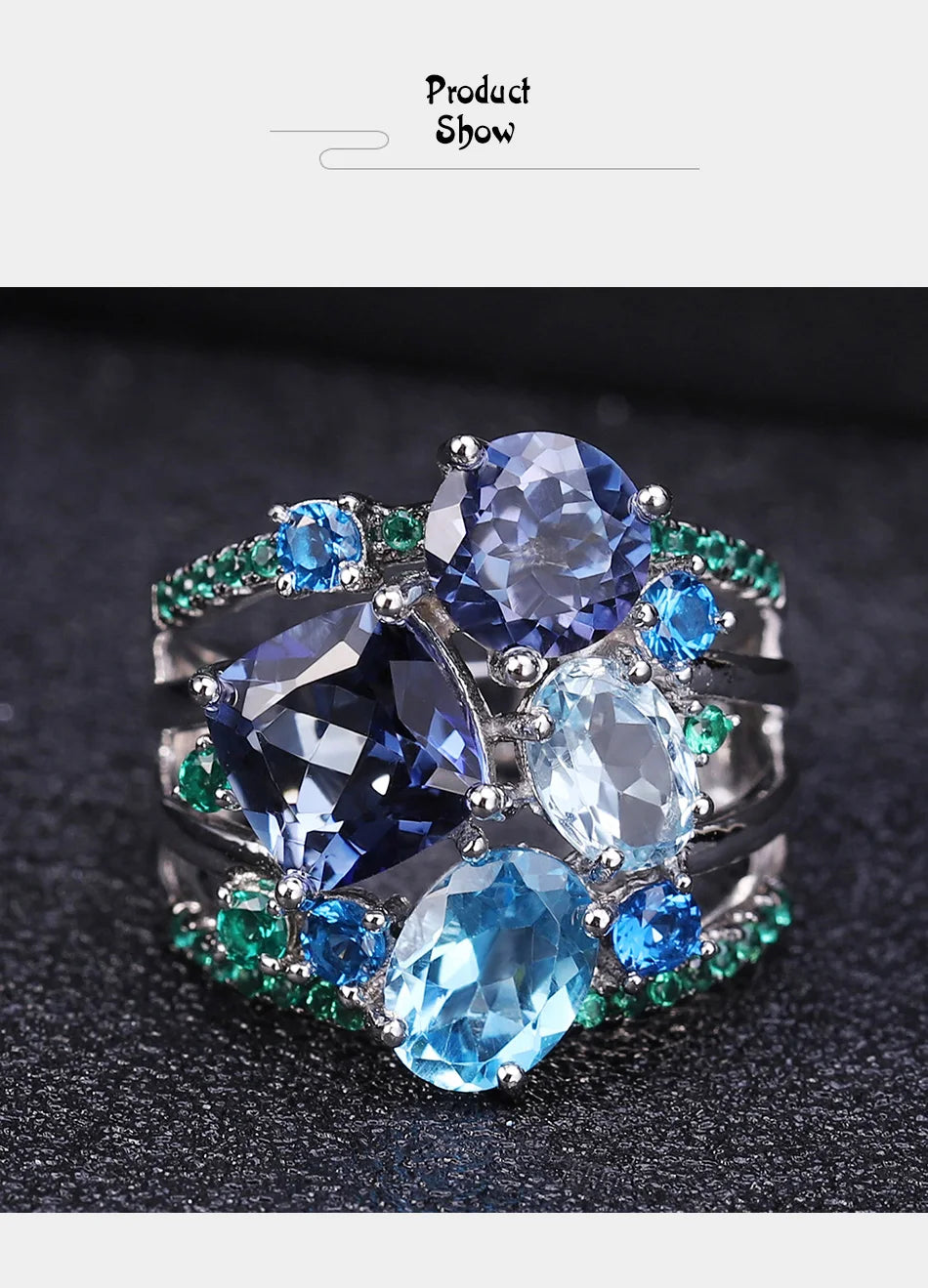 Anillo de plata de ley 925 con topacio de cuarzo místico natural de GEM'S BALLET, anillos llamativos para mujer, bisutería de boda