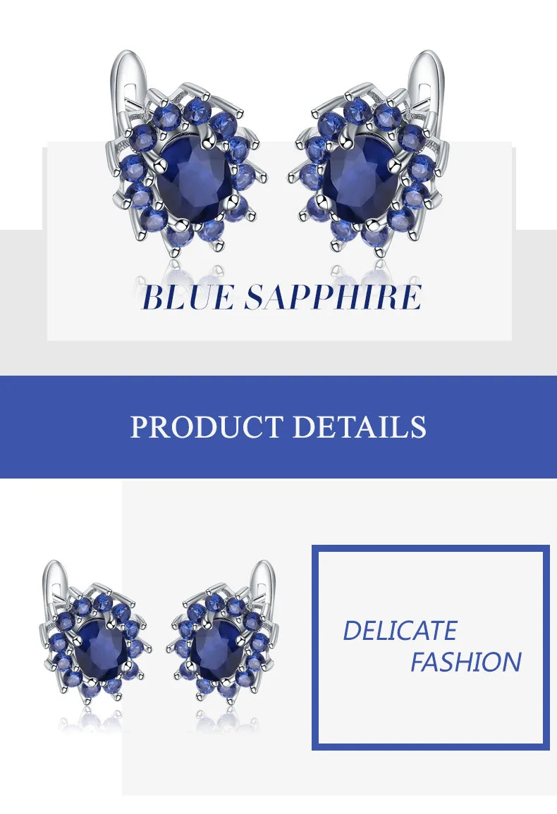 Gem's Ballet 1.89Ct Natural Blue Sapphire Earrings 925 Sterling Silver Gemstones Vintage Stud Earrings For Women Fine Jewelry