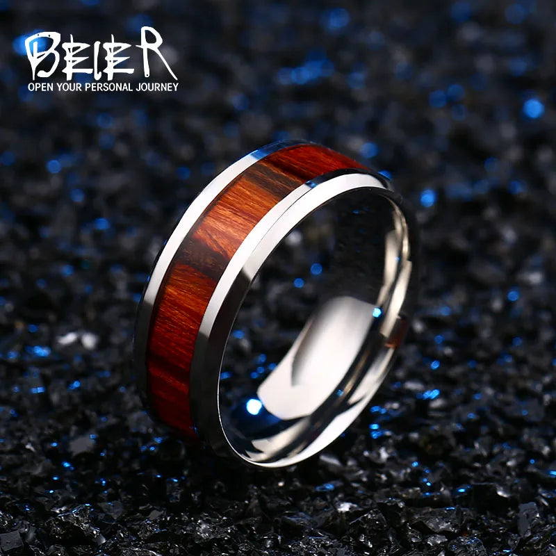 Beier 316L Stainless Steel minimalist red wood men and women wedding ring carve dragon pattern high quality jewelry LLBR-R077R