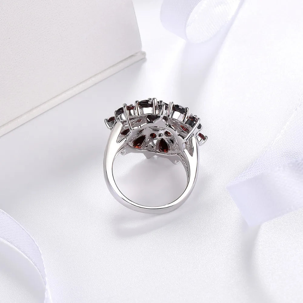 Silver Garnet Ring 925 Jewelry Gemstone 7.54ct Natural Black Garnet Rings for Women's Fine Jewelry Classic Design Christmas Gift