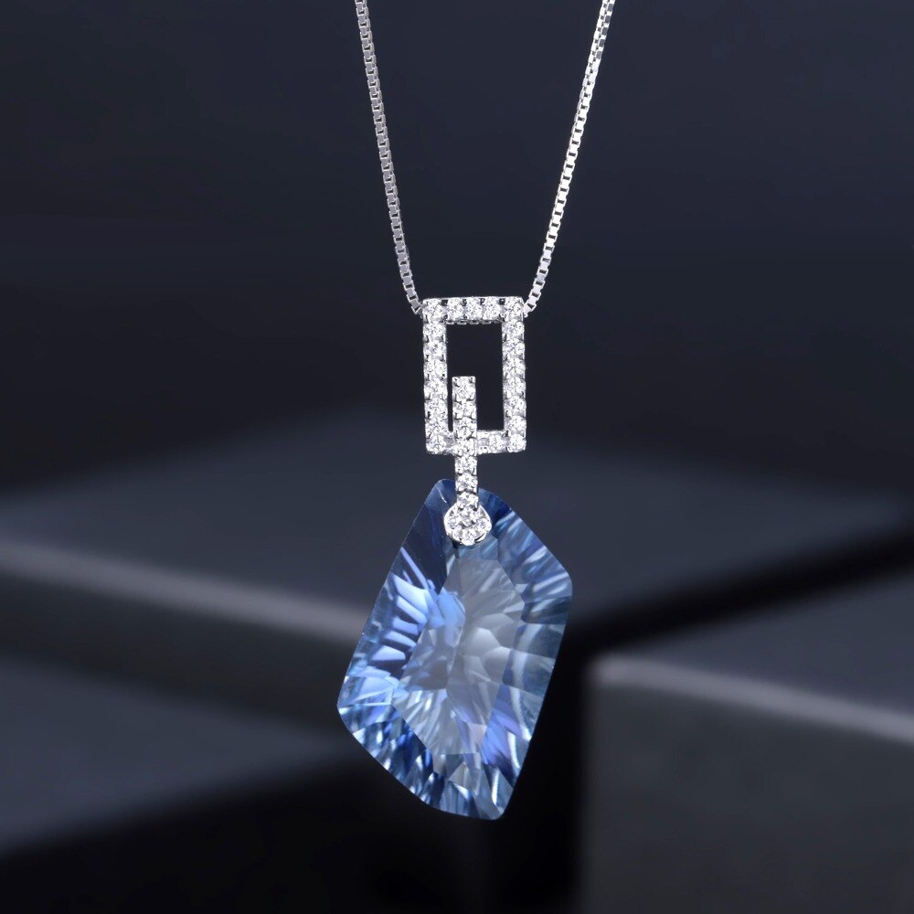 GEM&#39;S BALLET 21.20Ct Natural Iolite Blue Mystic Quartz Gemstone Pendant Necklace 925 Sterling Silver Fine Jewelry for Women