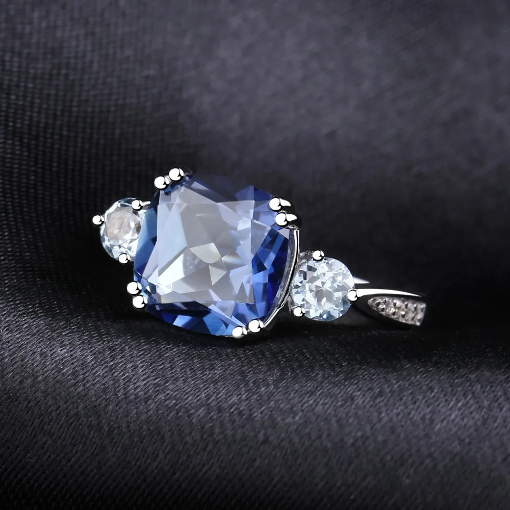 Gem's Ballet 5.22Ct Iolite Blue Mystic Quartz Sky Blue Topaz Rings AU750 585 14K 10K 18K Gold 925 Silver Ring Jewelry For Women