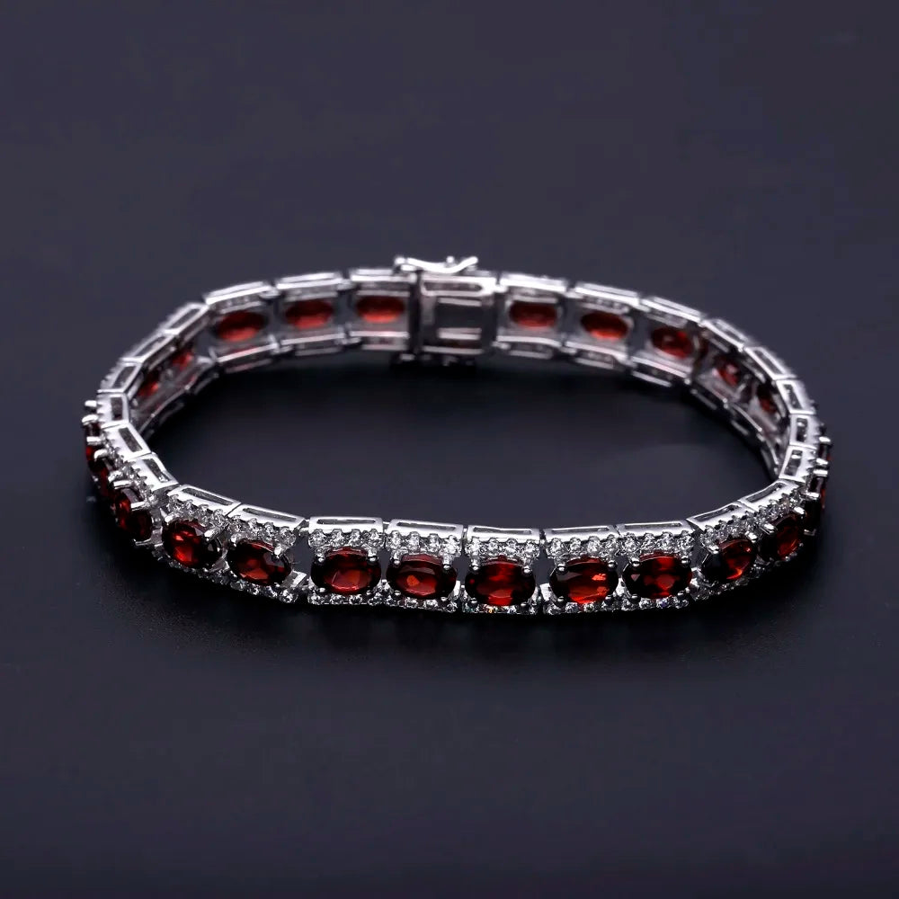 GEM'S BALLET 0.6Ct Natural Garnet Gemstone 925 Sterling Silver Vintage Bracelets&bangles For Women Wedding Engagement Jewelry