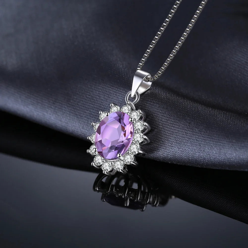 JewelryPalace 1.7ct Diana Natural Amethyst 925 Sterling Silver Pendant Necklace for Women Fashion Trendy Fine Jewelry No Chain