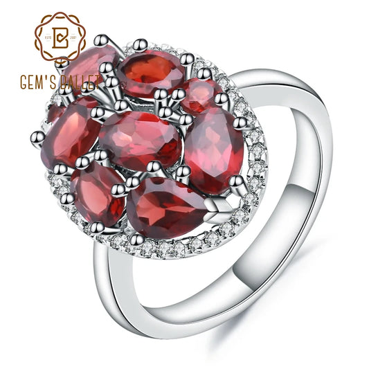 Gem's Ballet 925 Sterling Silver Cocktail Ring Natural Red Garnet Gemstone Engagement Rings For Women Fine Jewelry CHINA