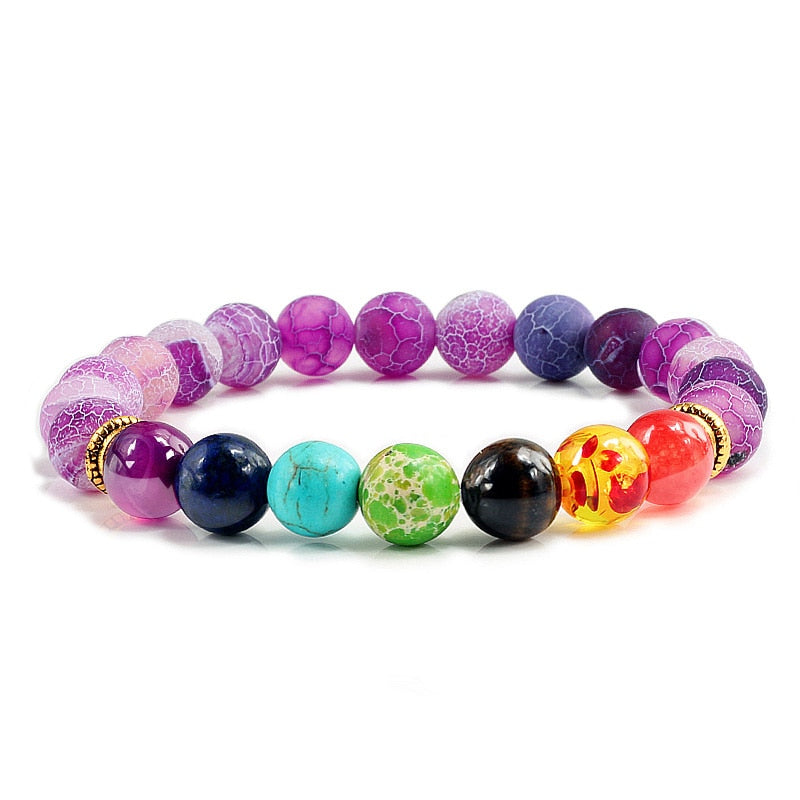 Natural Stone Tiger Eye 7 Chakra Bracelets & Bangles Yoga Balance Beads Buddha Prayer Elastic Bracelet Men pulseira masculina Purple weathering