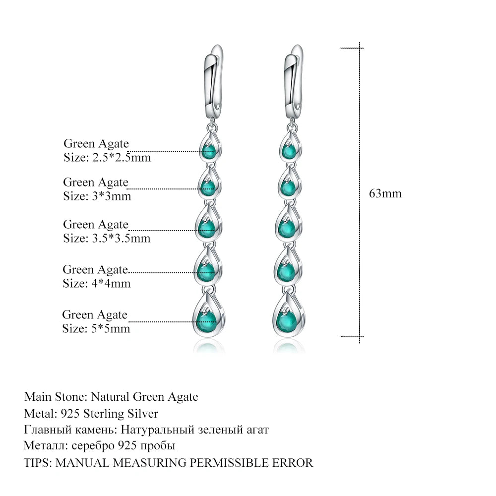 GEM'S BALLET Solid 925 Sterling Silver Drop Earrings 3.07Ct Natural Green Agate Gemstone Long Earrings Fine Jewelry For Women