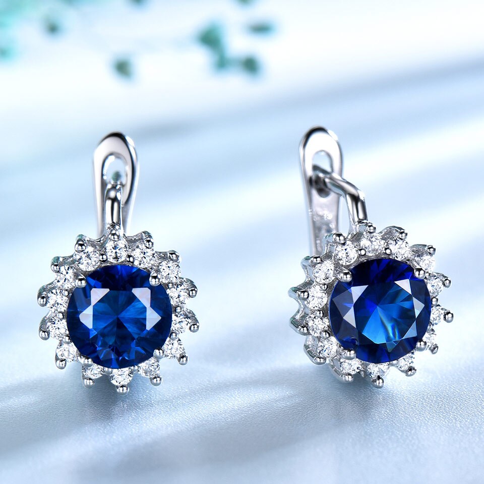 UMCHO 925 Sterling Silver Jewelry Sets for Women Blue Sapphire Gemstone Pendant Necklace Clip Earrings Wedding Fine Jewelry New