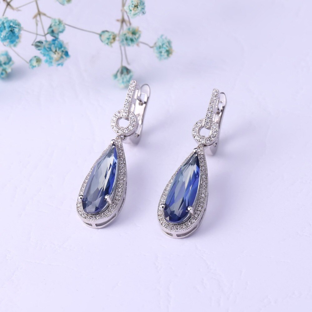 GEM&#39;S BALLET 925 Sterling Silver Fine Jewelry For Women Classic Natural Iolite Blue Mystic Quartz Gemstone Water Drop Earrings