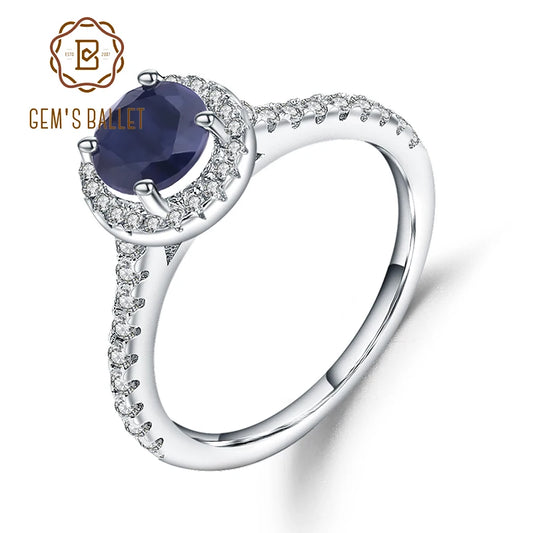 Gem's Ballet 1.84Ct Natural Blue Sapphire Halo Engagement Ring For Women 585 14K 10K 18K Gold 925 Silver Ring Fine Jewelry