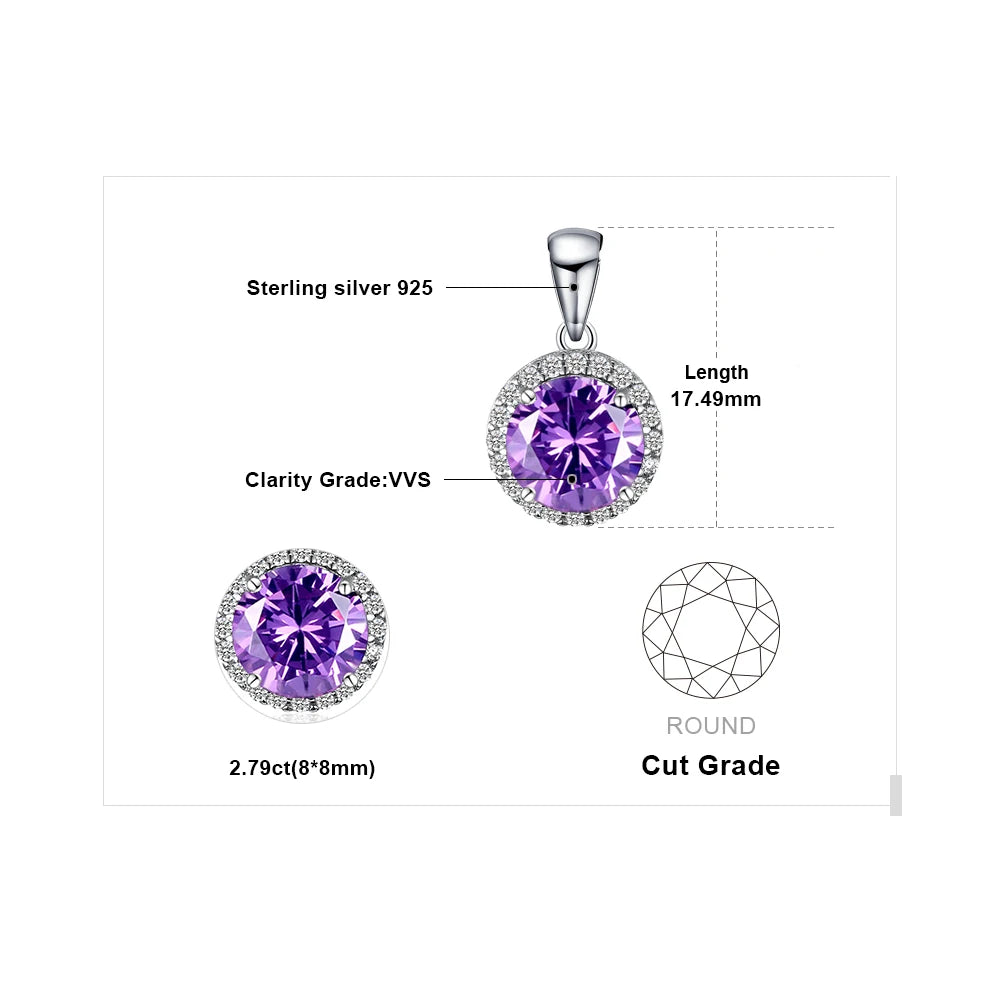JewelryPalace 2.97ct Round Created Alexandrite Sapphire 925 Sterling Silver Pendant Necklace for Women Gemstone Choker No Chain