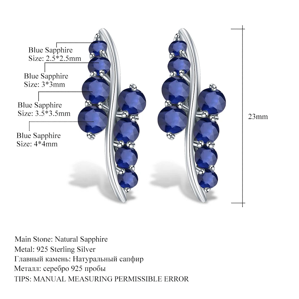 GEM'S BALLET 925 Sterling Silver Studs Earrings 3.0Ct Natural Blue Sapphire Gemstone Engagement Earrings for Women Fine Jewelry