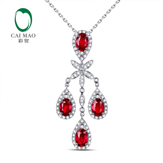 Caimao Jewelry 18K Gold 2.45ct Natural Ruby Diamonds Classical Engagement Pendant Red