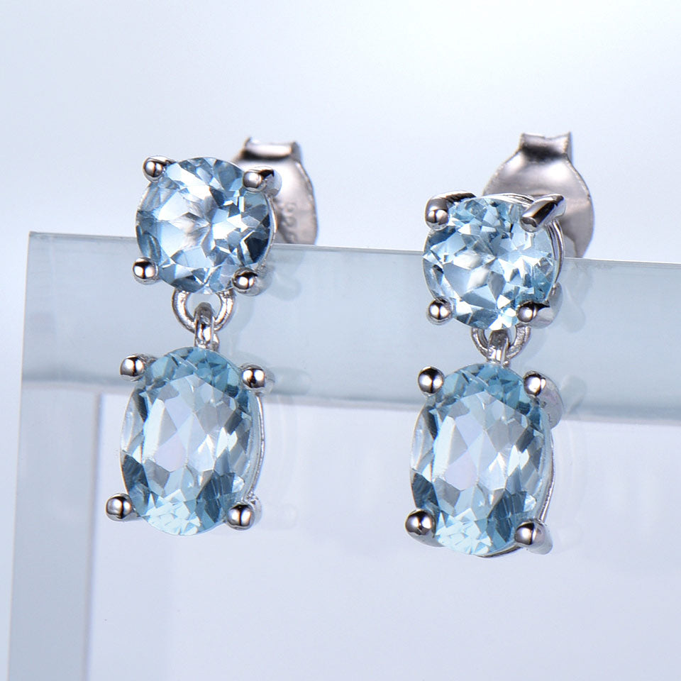 UMCHO 925 Sterling Silver Earrings Double Created Nano Sky Blue Topaz Gemstone Earrings Engagement Gift For Women Fine Jewelry