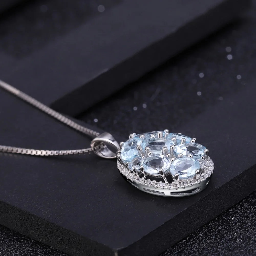 GEM'S BALLET 3.90Ct Natural Sky Blue Topaz Gemstone Elegant Pendant Necklace for Women Fine Jewelry 925 Sterling Silver Collier