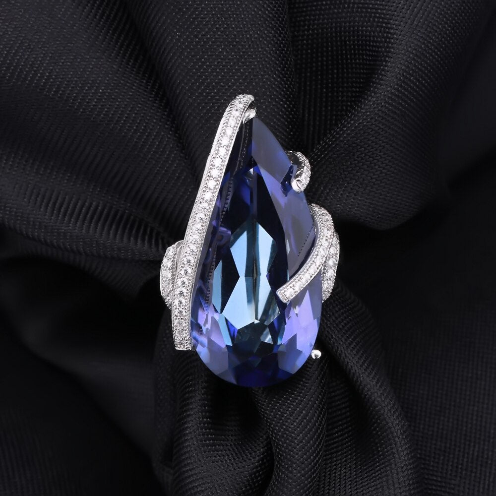 GEM&#39;S BALLET 925 Sterling Silver Fashion Earrings Ring Set Natural Iolite Blue Mystic Quartz Water Drop Jewelry Sets For Women