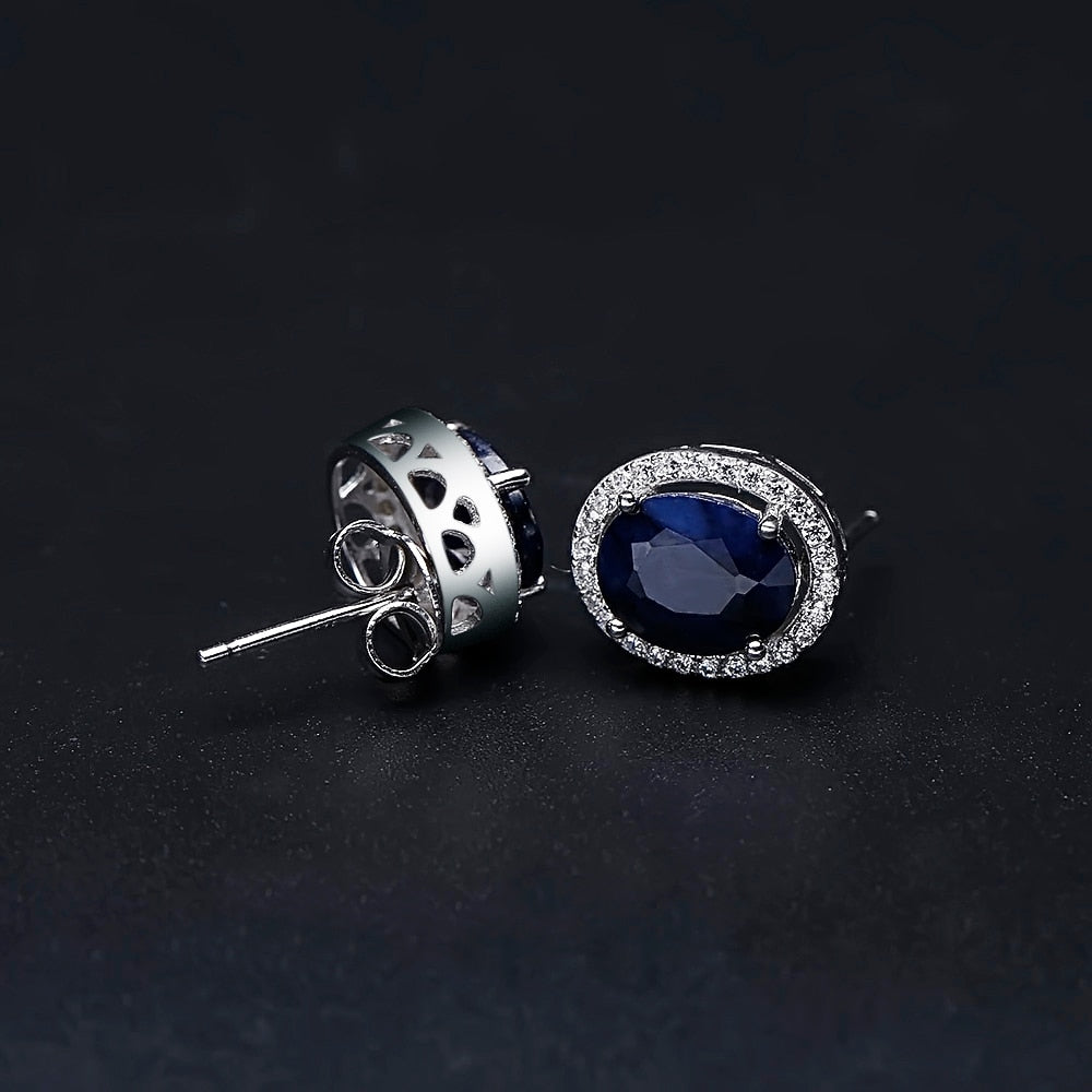 GEM&#39;S BALLET 7x9mm Natural Blue Sapphire 925 sterling silver Gemstone Stud Earrings Vintage Fine Jewelry Women Gift Fashion