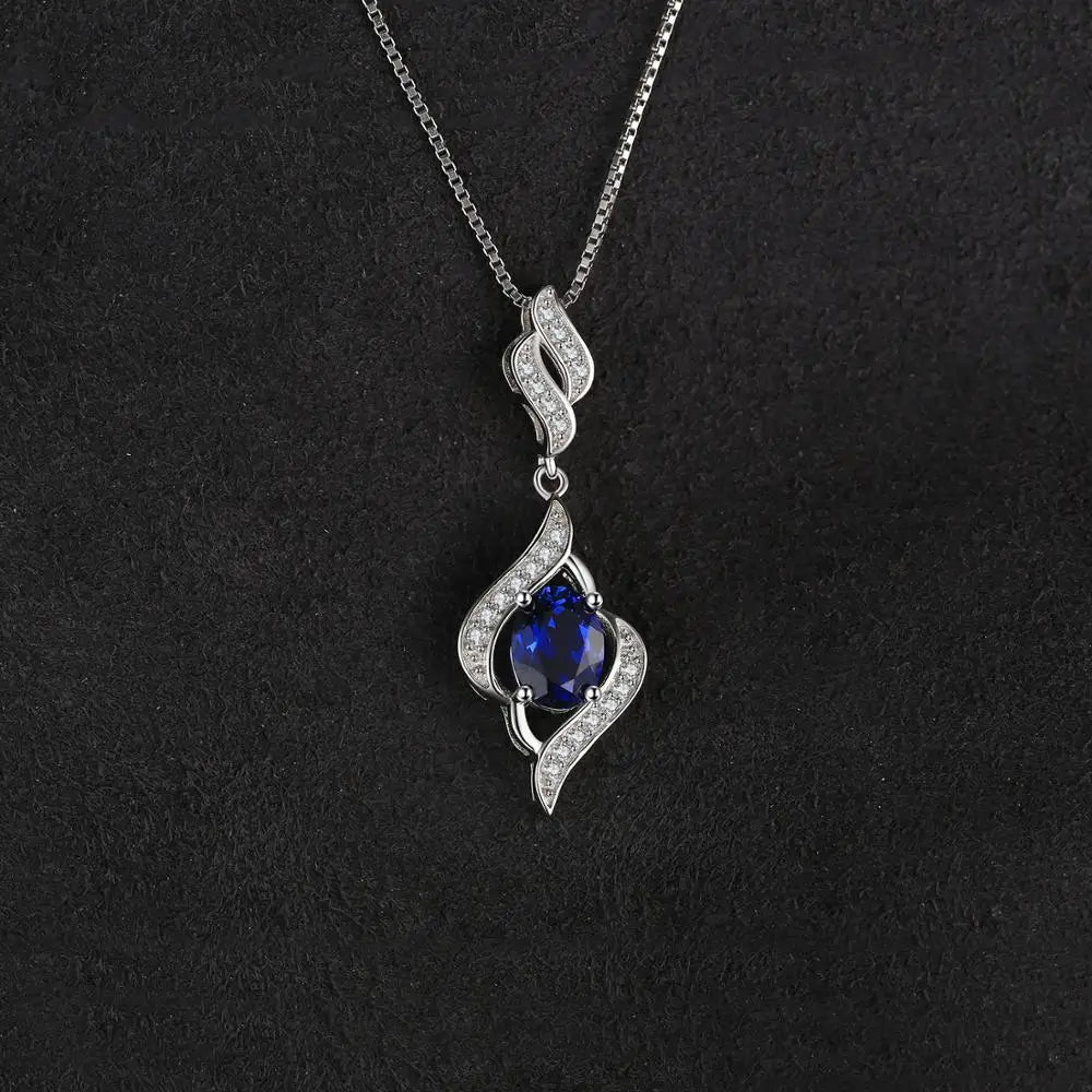 JewelryPalace Created Blue Sapphire 925 Sterling Silver Pendant Necklace for Women Jewelry No Chain