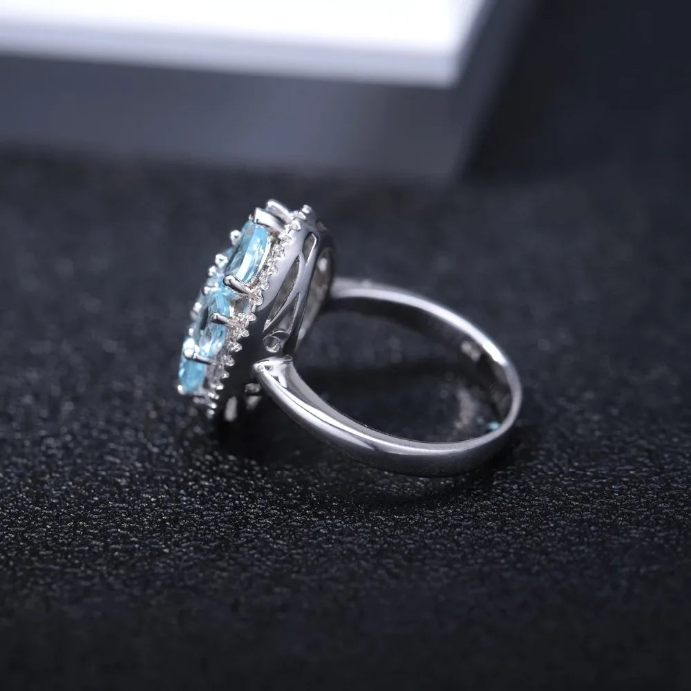 Gem's Ballet Natural Sky Blue Topaz Rings Genuine 100% 925 Sterling Silver Vintage Fashion Jewelry For Women Wedding Engagement