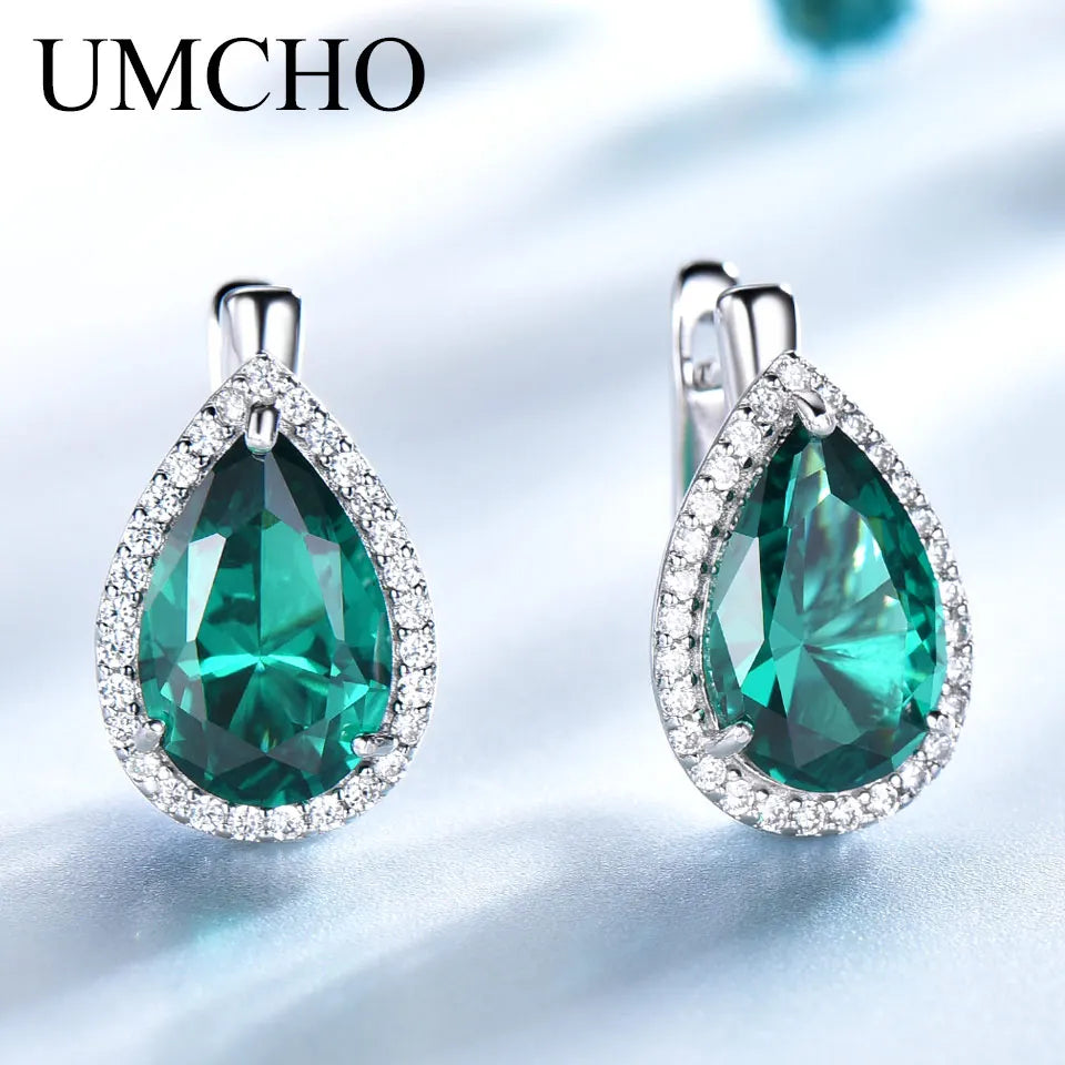 UMCHO Nano Sky Blue Gemstone Clip Earrings 925 Sterling Silver Earrings For Women Fashion Fine Jewelry Gift New Year Festival emerald