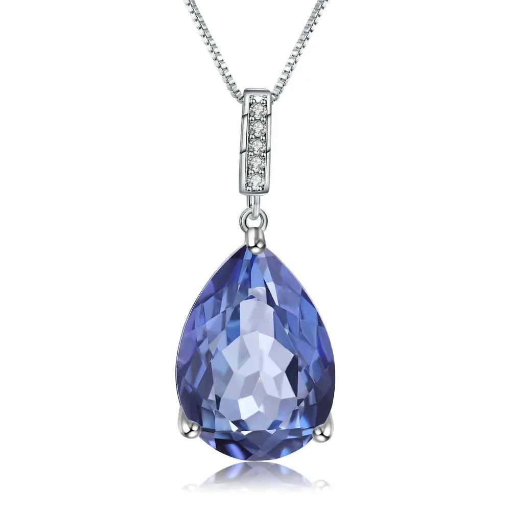 GEM'S BALLET 925 Sterling Silver Jewelry 10.68Ct Natural Iolite Blue Mystic Quartz Pendant Necklace for Women Wedding Jewelry