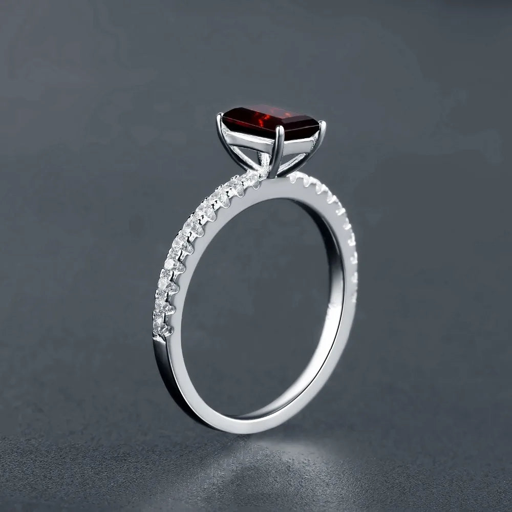 Gem's Ballet Fashion 1.31Ct Emerlad Cut Natural Red Garnet Women's Ring 925 Sterling Silver Gemstone Rings Fine Jewelry