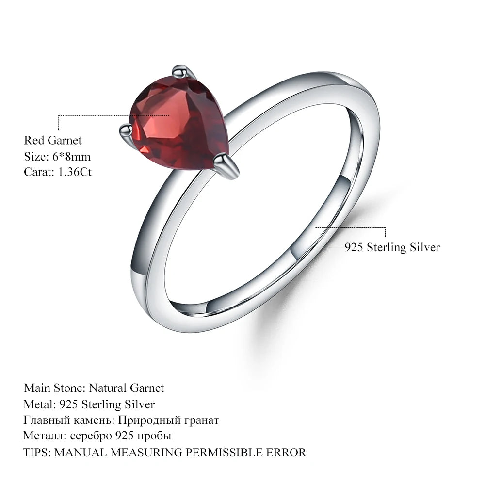 Gem's Ballet 1.36Ct Natural Red Garnet Blue Topaz Water Drop Gemstone Rings 925 Sterling Silver Trendy Ring For Women Gift Fine Jewelry