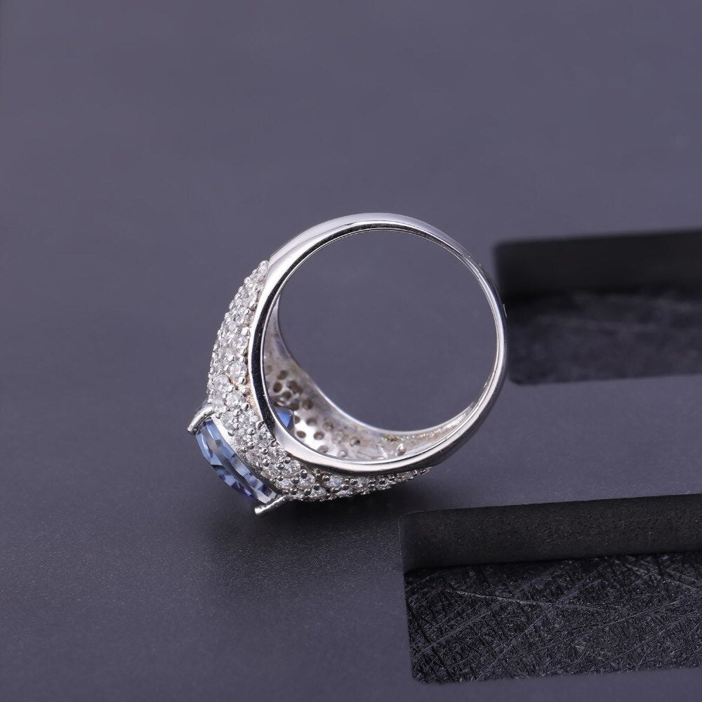 Gem&#39;s Ballet Luxury 5.22Ct Natural Iolite Blue Mystic Quartz Ring Pure 925 Sterling Silver Vintage Rings For Women Fine Jewelry