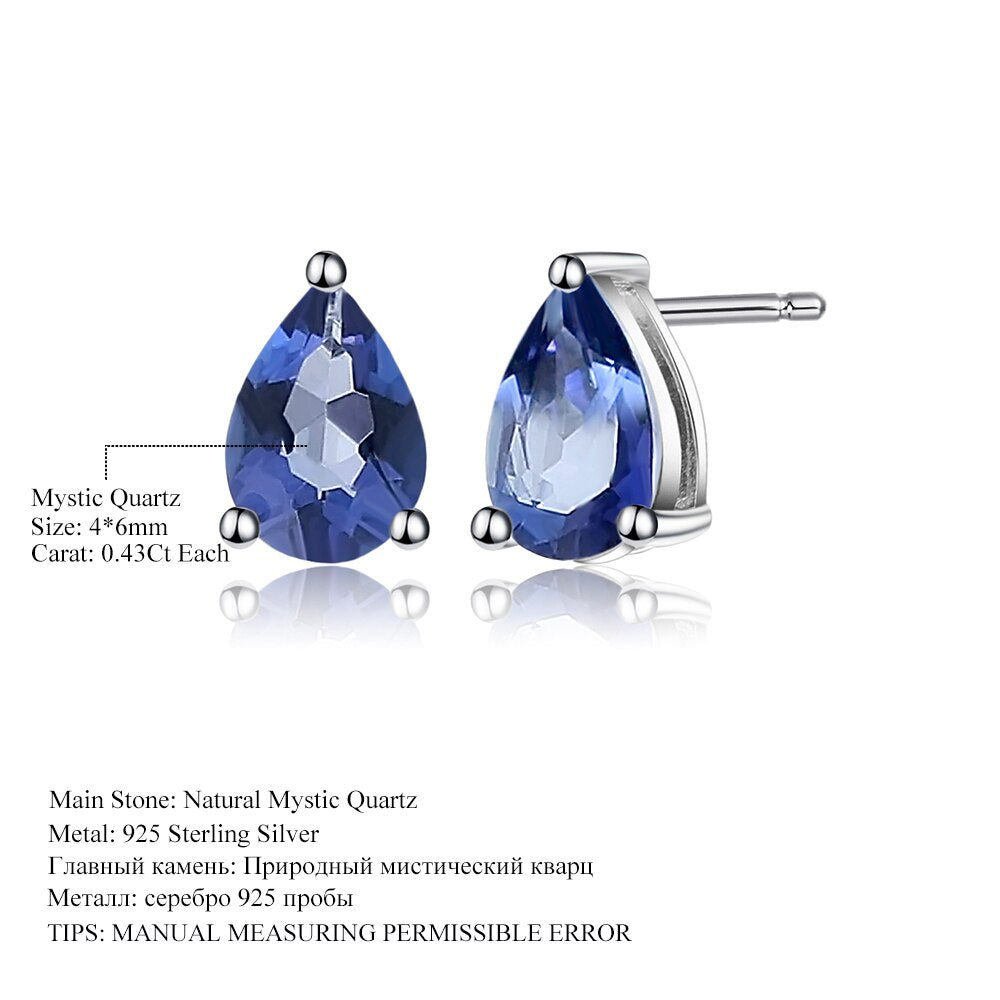 Gem&#39;s Ballet 925 Sterling Silver Jewelry For Women 4*6mm Natural Pear Shape Iolite Blue Mystic Quartz Gemstone Stud Earrings