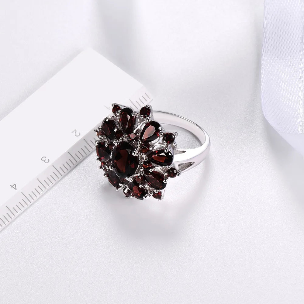 Silver Garnet Ring 925 Jewelry Gemstone 7.54ct Natural Black Garnet Rings for Women's Fine Jewelry Classic Design Christmas Gift