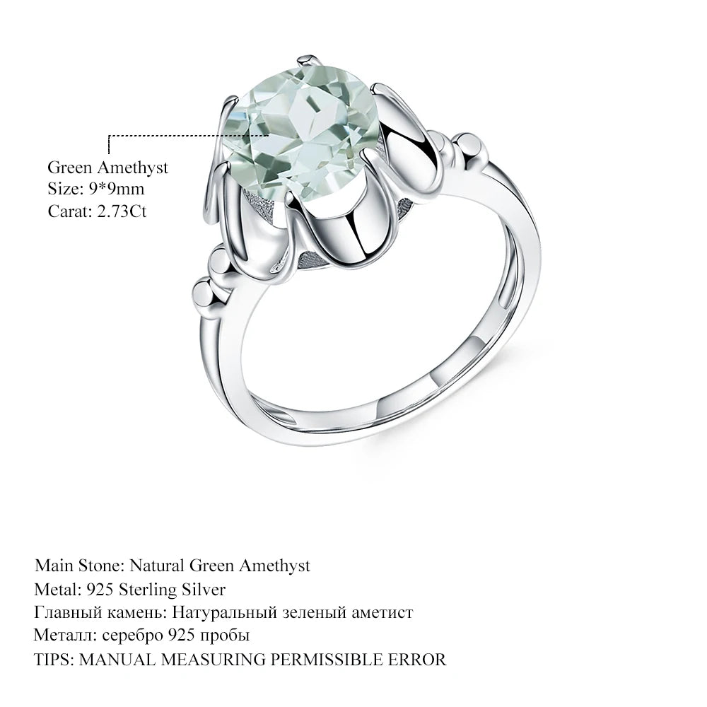 GEM'S BALLET 2.73Ct Natural Green Amethyst Engagement Ring For Women 925 Sterling Silver Gemstone Finger Rings Fine Jewelry