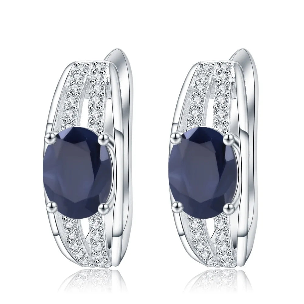 GEM'S BALLET 925 Sterling Silver Gemstone Earrings 3.32Ct Natural Blue Sapphire Classic Stud Earrings for Women Fine Jewelry