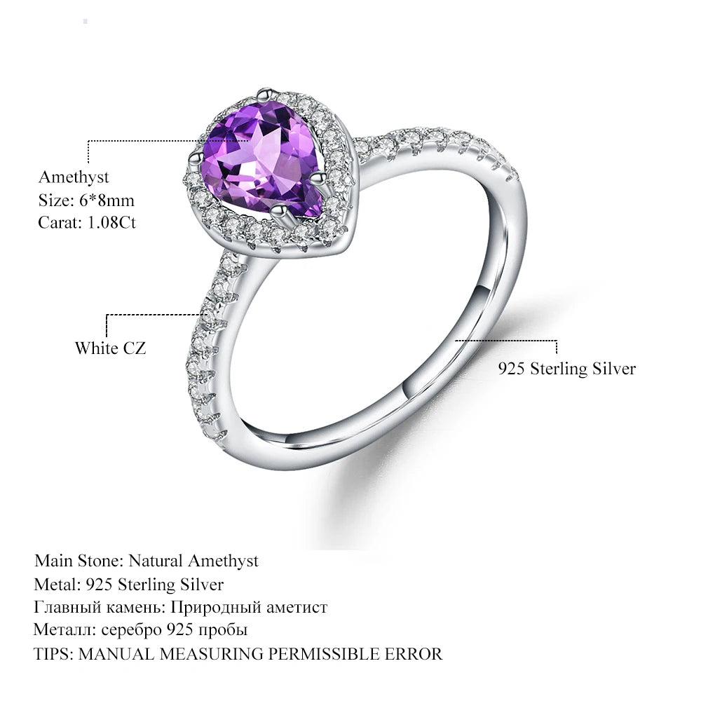 Gem's Ballet 1.08Ct Natural Amethyst Purple Romantic Wedding Engagement Rings For Women 925 Sterling Silver Ring Fine Jewelry