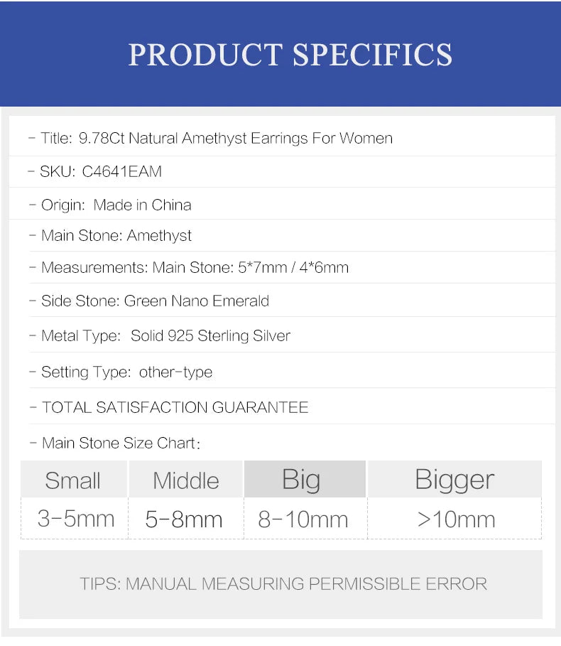 GEM'S BALLET 925 Sterling Sliver 9.78Ct Natural Amethyst Gemstone Clip Earrings Vintage Gothic Punk Earrings For Women Party