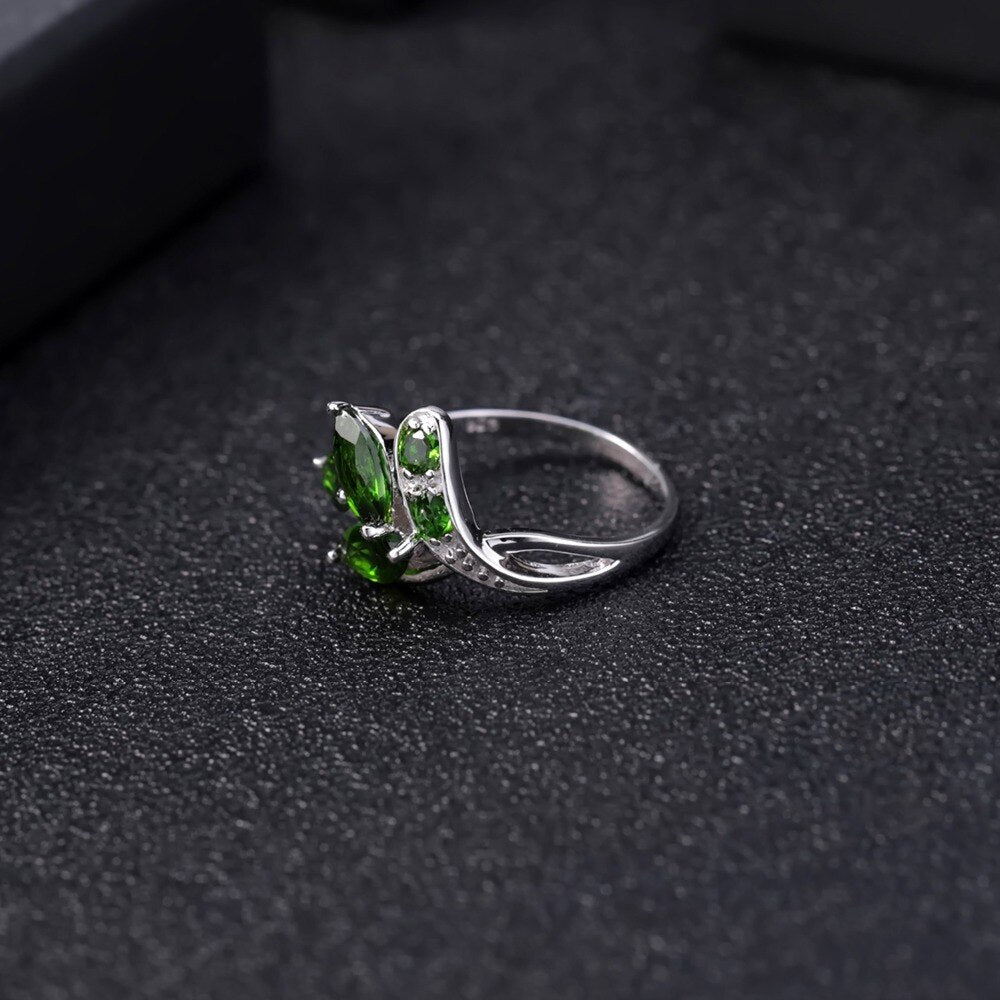 GEM&#39;S BALLET 2.15Ct Ct Natural Chrome Diopside Gemstone Ring 925 Sterling Silver Leaf Shape Rings Fine Jewelry for Women