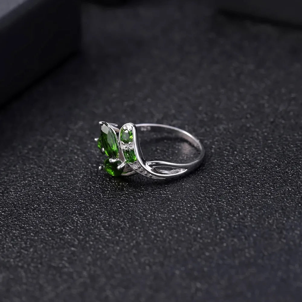 GEM'S BALLET 2.15Ct Ct Natural Chrome Diopside Gemstone Ring 925 Sterling Silver Leaf Shape Rings Fine Jewelry for Women